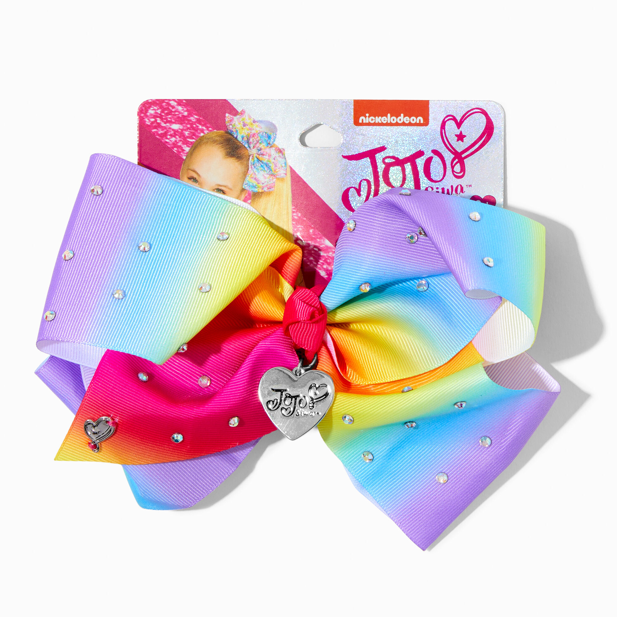 JoJo Siwa Rainbow Silver Heart Hair Bow Claire s US