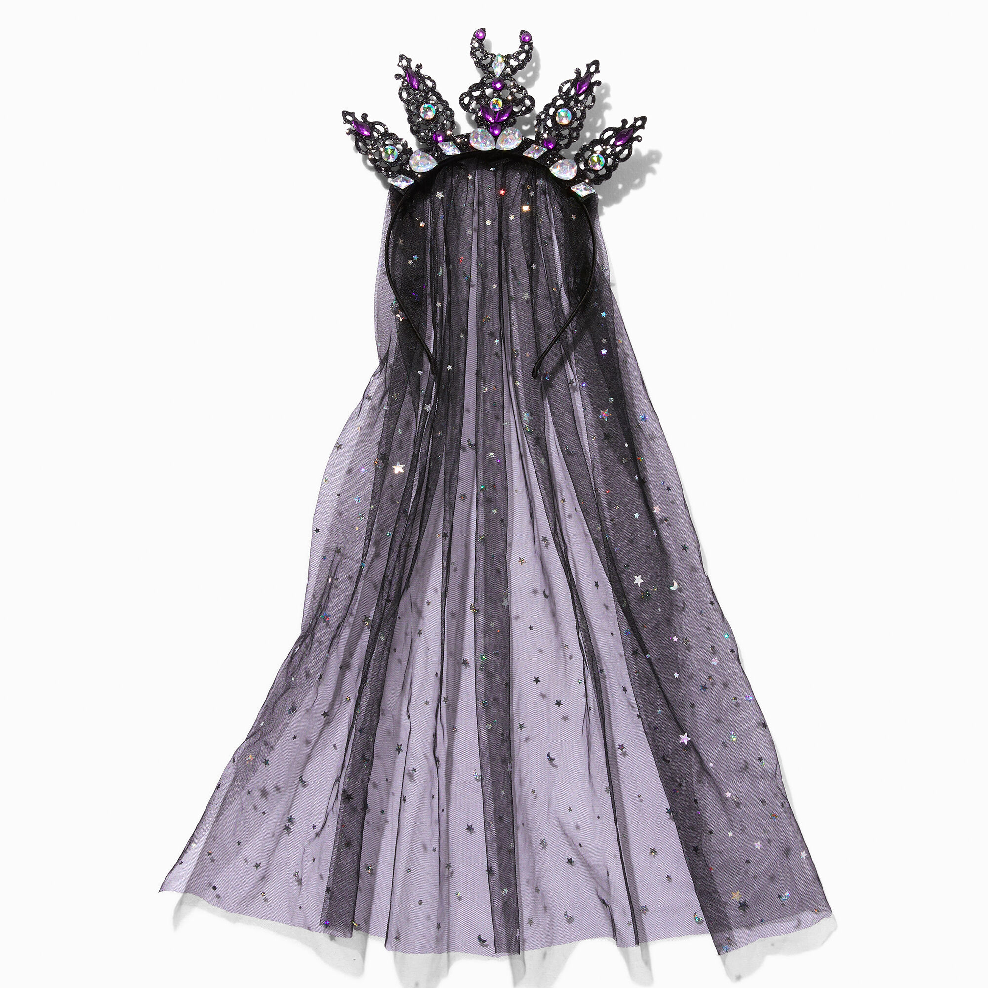 Serre-tête voile diadème strass céleste,