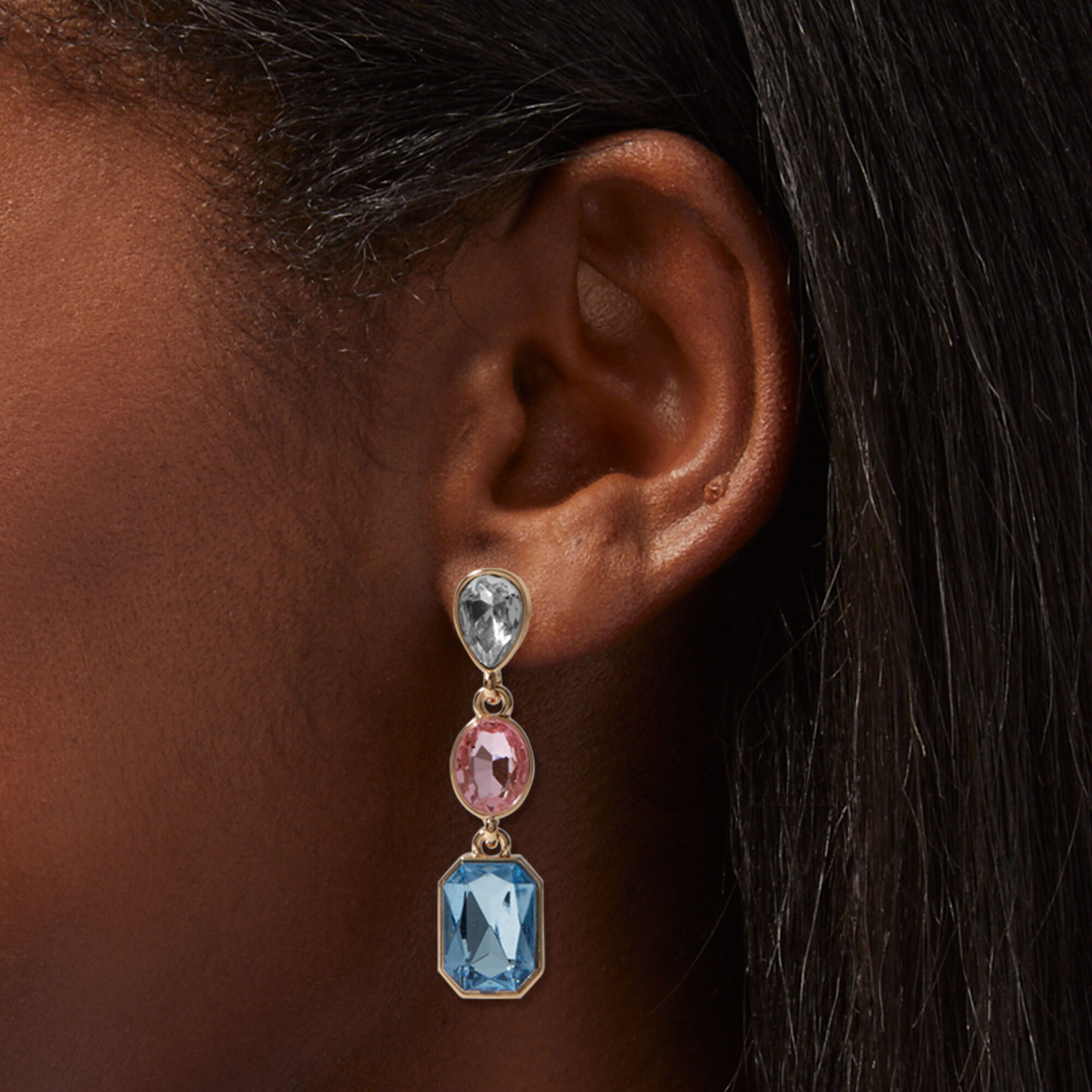 Gold-tone 1.75" Pastel Crystal Drop Earrings,