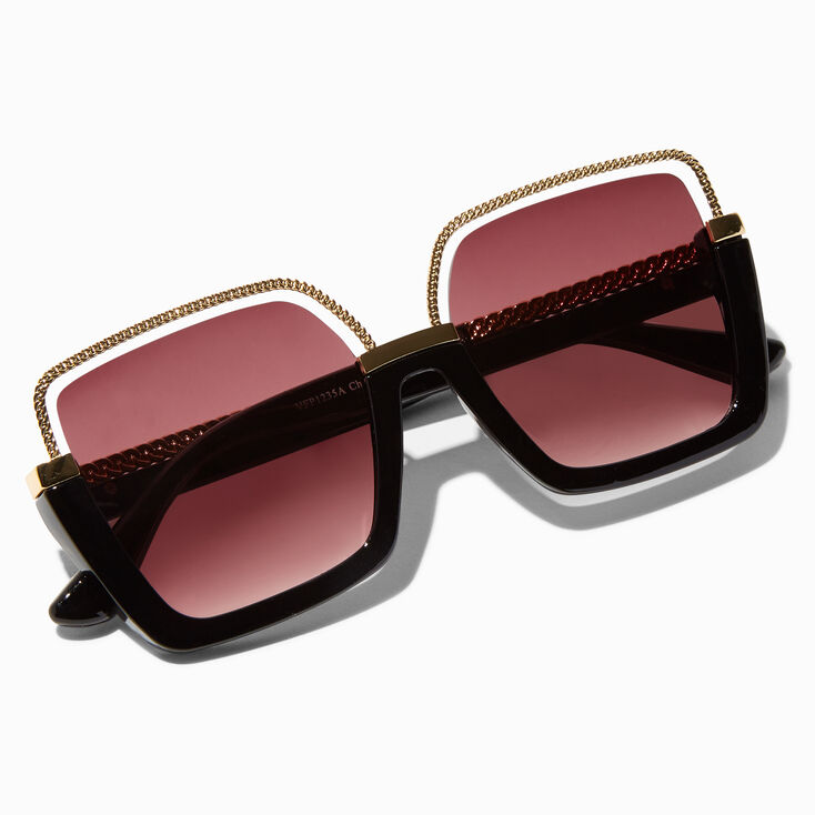 Braided Gold Browline Black Geometric Shield Sunglasses,