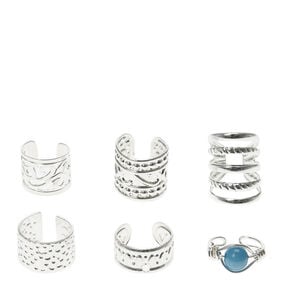 6 Pack Silver-tone &amp; Turquoise Ear Cuffs,
