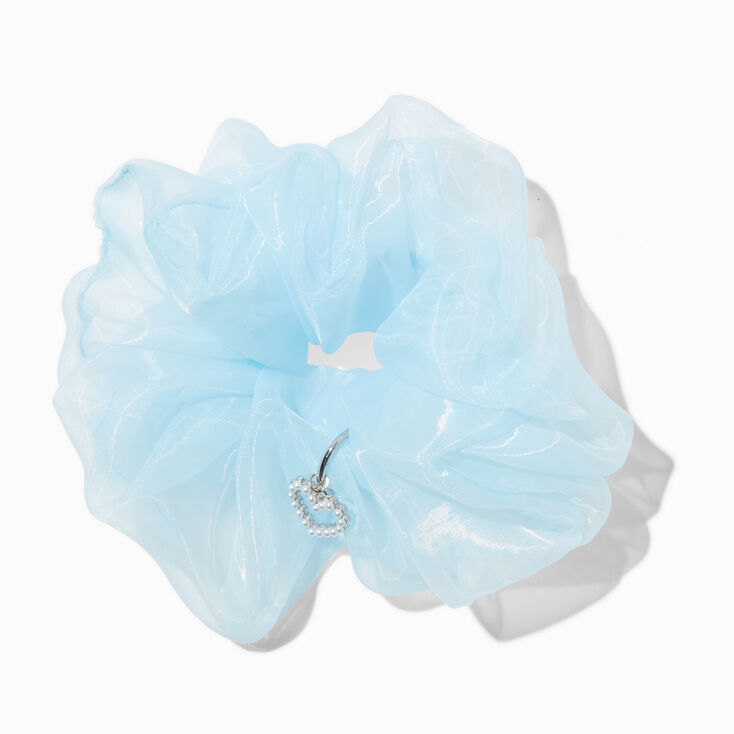 Light Blue Organza Heart Charm Hair Scrunchie,