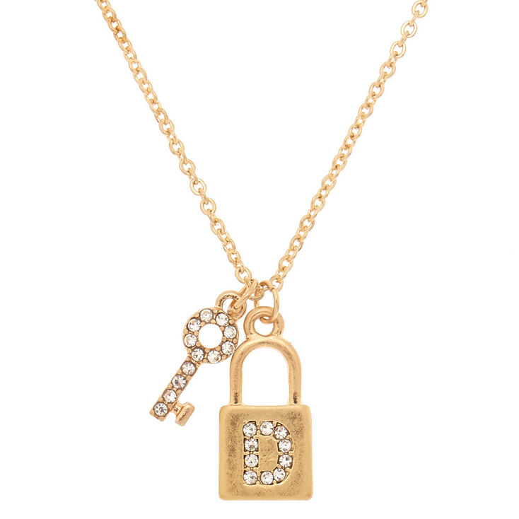 Gold Lock & Key Initial Pendant Necklace - D | Claire's US