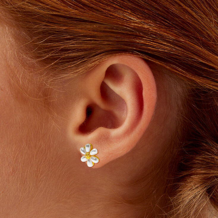 Gold-tone Pearl Daisy Stud Earrings,