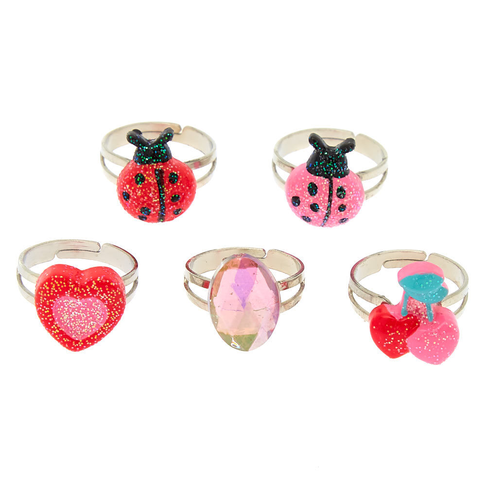 Claire's Club Spring Charm Ladybug Box Rings - 5 Pack,