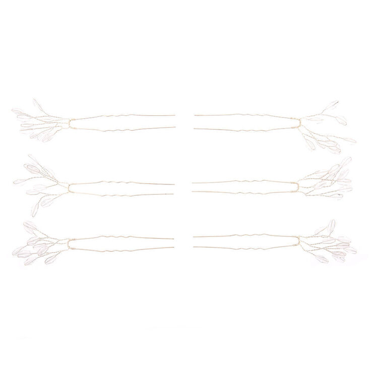 Silver Beaded Branch Hair Pins - 6 Pack,