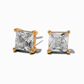 Gold-tone Cubic Zirconia 7mm Square Stud Earrings,