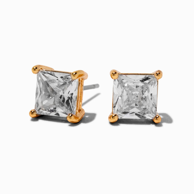 Gold-tone Cubic Zirconia 7mm Square Stud Earrings,