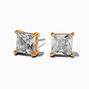 Gold-tone Cubic Zirconia 7mm Square Stud Earrings,