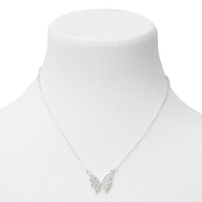 Silver Glitter Butterfly Pendant Necklace,