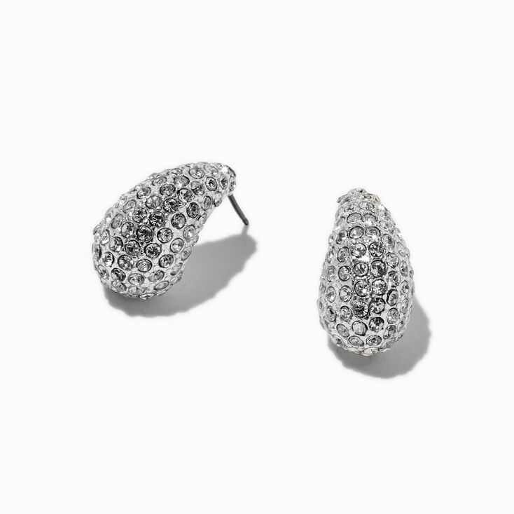 Silver-tone Pav&eacute; Bean Cluster Stud Earrings,