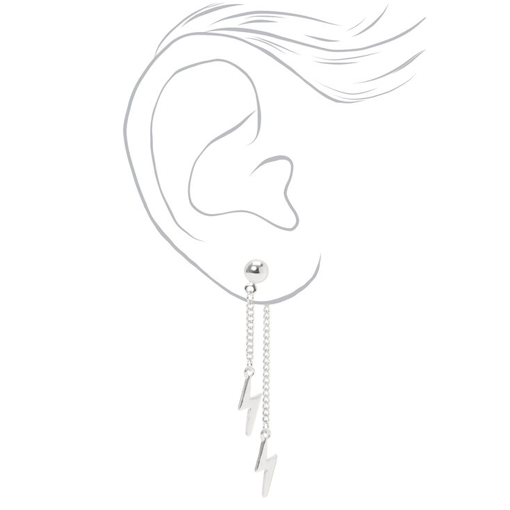 Silver 2&quot; Double Lightning Bolt Linear Drop Earrings,