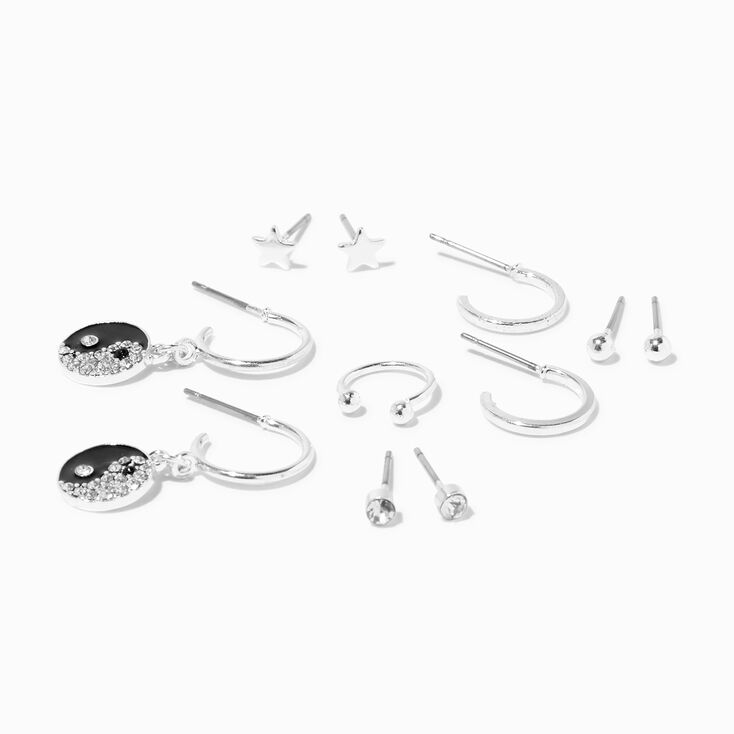 Silver Yin Yang Mixed Earrings &amp; Ear Cuff Set &#40;6 Pack&#41;,