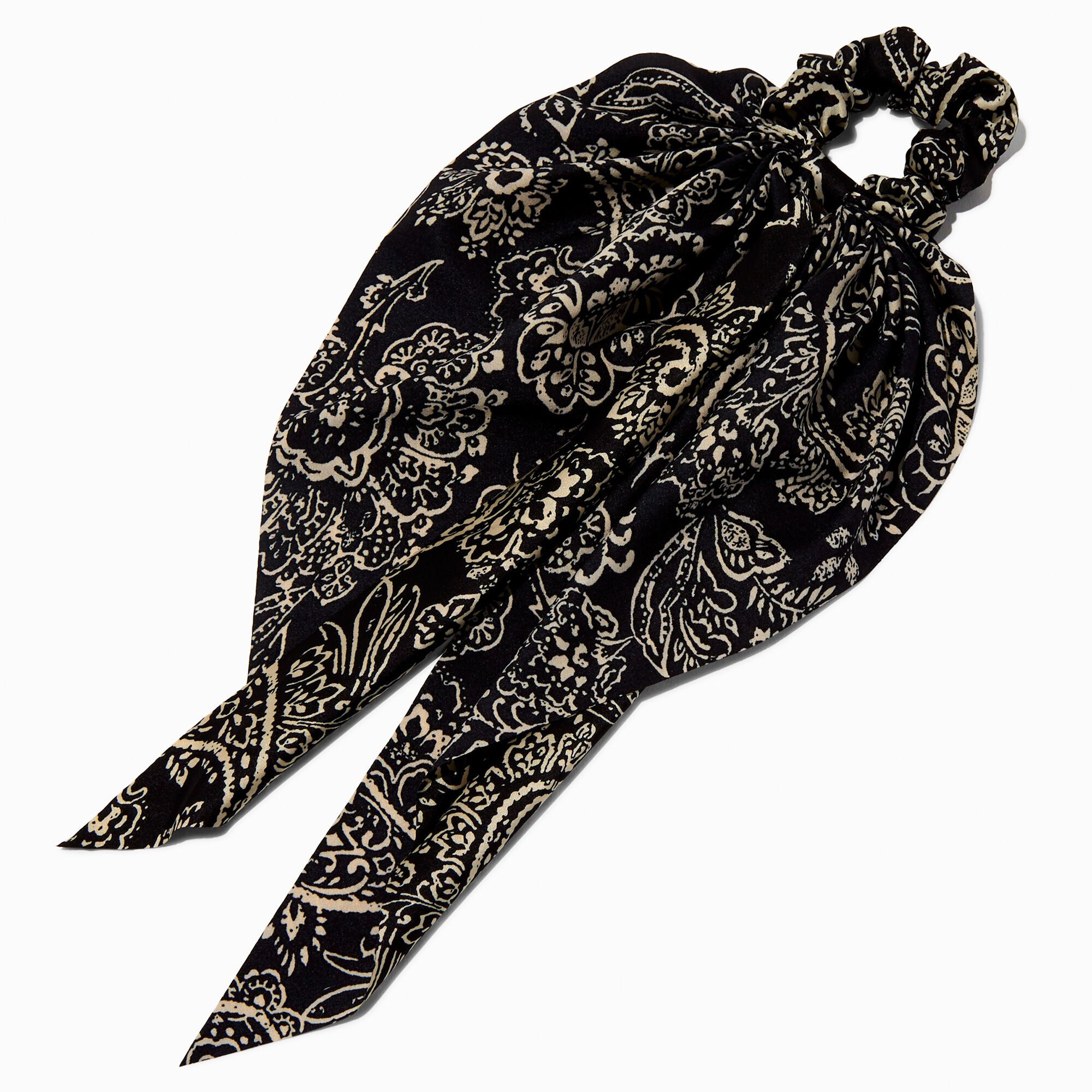 Chouchou style écharpe motif cachemire noir et couleur ivoire,