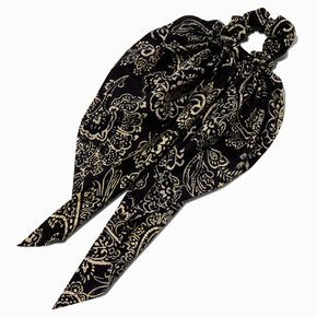 Black &amp; Ivory Paisley Hair Scrunchie Scarf,