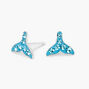 Sterling Silver Embellished Mermaid Tail Stud Earrings - Blue,