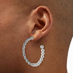 Silver-tone Twisted Pearl 50mm Hoop Earrings,