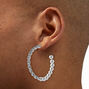 Silver-tone Twisted Pearl 50mm Hoop Earrings,