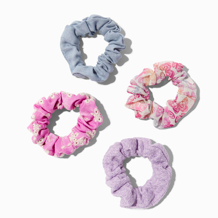 Butterfly &amp; Floral Mixed Hair Scrunchies - 4 Pack,