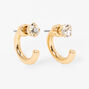 Gold 15MM Front and Back Crystal Tube Hoop Earrings,