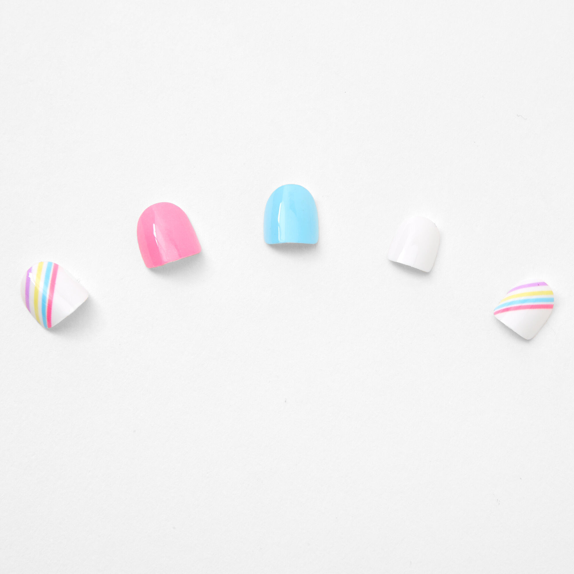 Claire's Club Rainbow Striped Square Press On Vegan Faux Nail Set - 10 Pack,