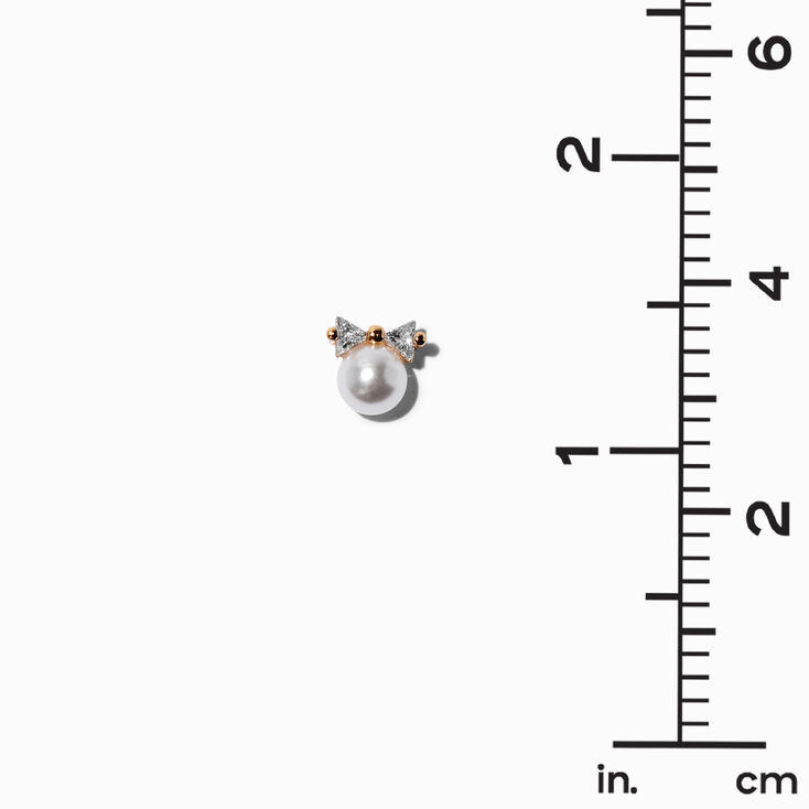 Gold-tone Cubic Zirconia Bow Pearl Stud Earrings ,
