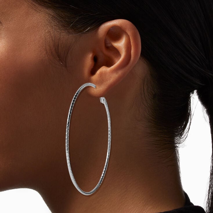 Silver-tone 70MM, 75MM, 80MM Textured Hoop Earrings - 3 Pack,