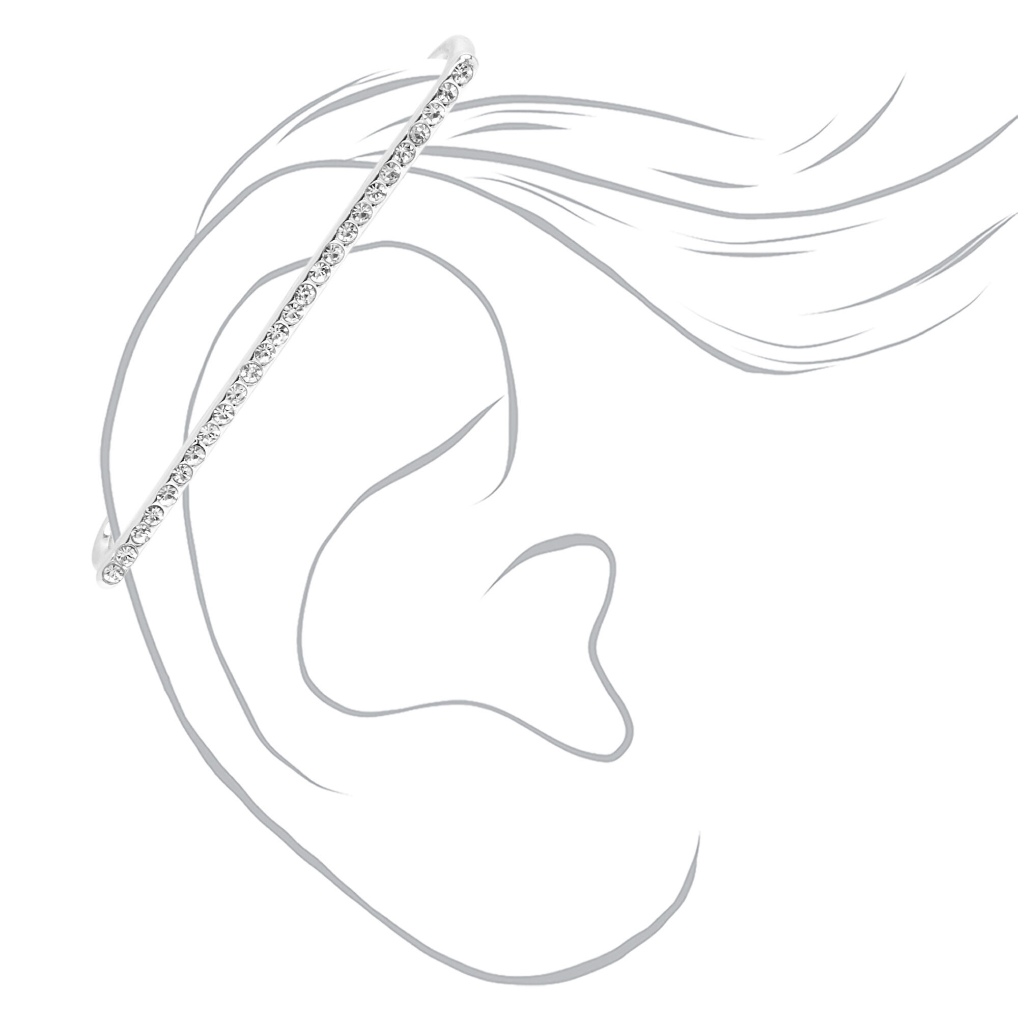 Silver Crystal Industrial Ear Cuff,