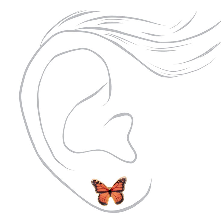 Gold Monarch Butterfly Stud Earrings - Orange,