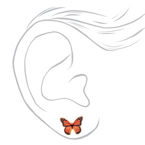 Gold Monarch Butterfly Stud Earrings - Orange,
