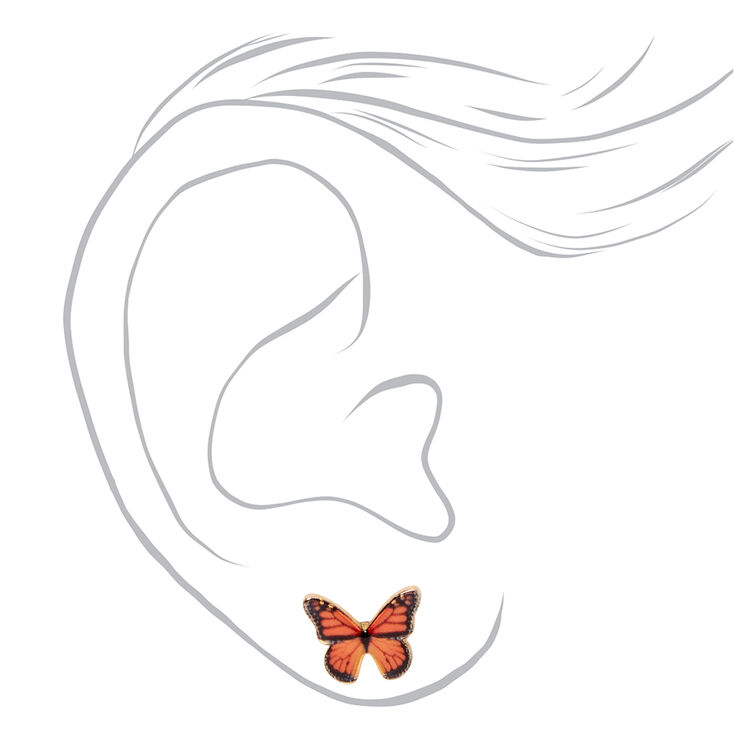Clous d&#39;oreilles papillon monarque couleur dor&eacute;e - Orange,