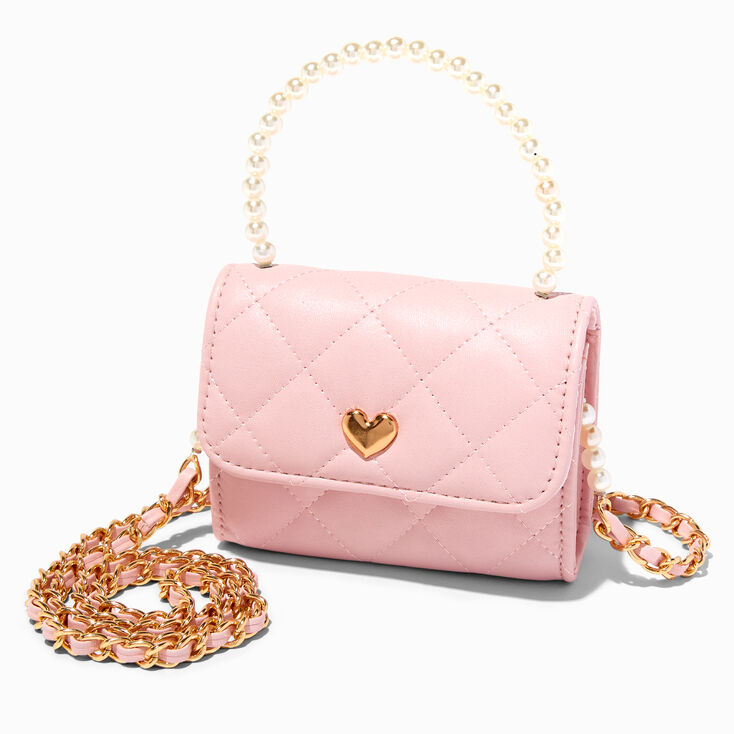 Girls Faux Pearl Decor Quilted Chain Bag