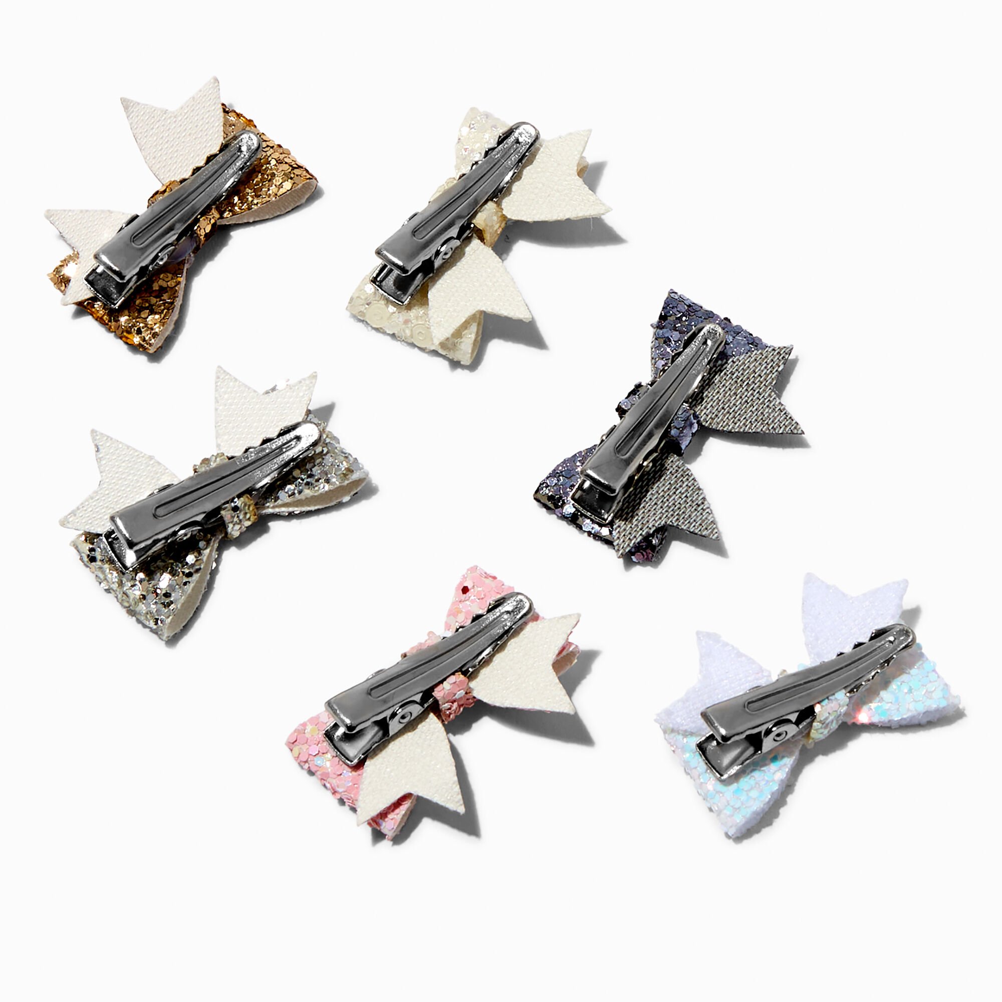Claire's Club Glitter Sequin Hair Bow Clips - 6 Pack,