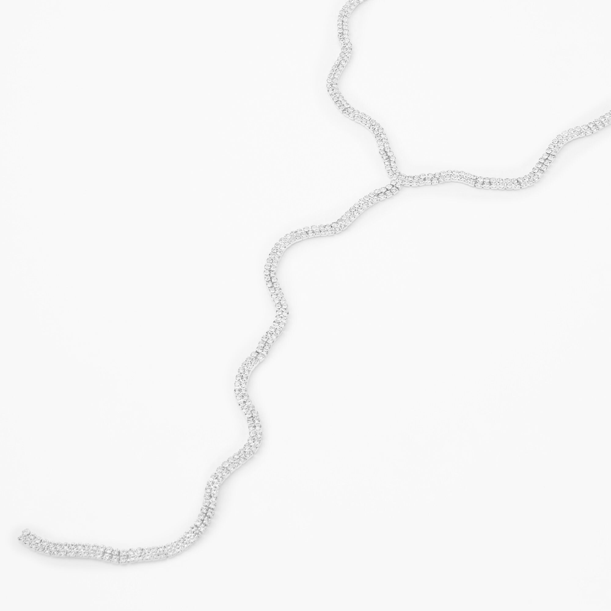 Silver Rhinestone Snake Y-Neck Statement Necklace,