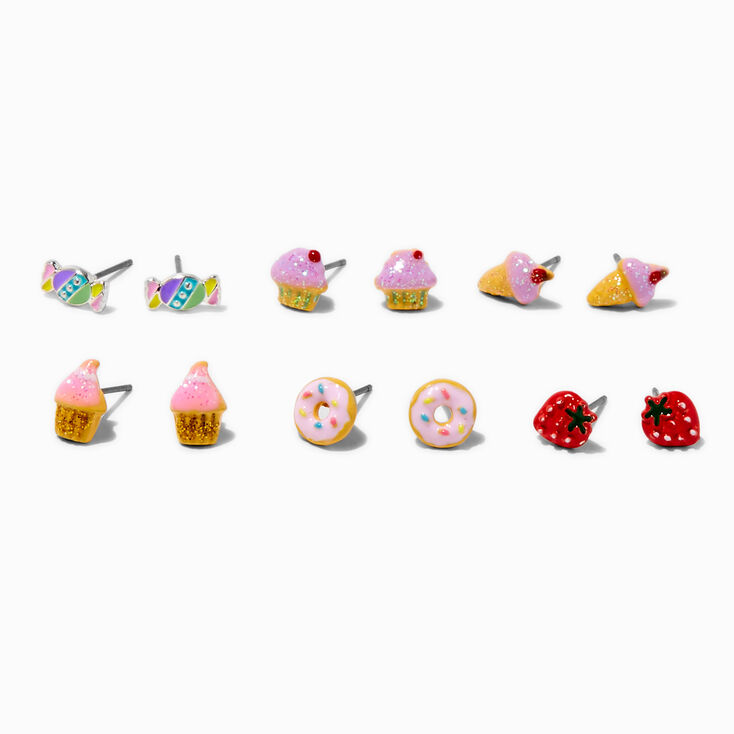 Glitter Sweets Stud Earrings - 6 Pack ,