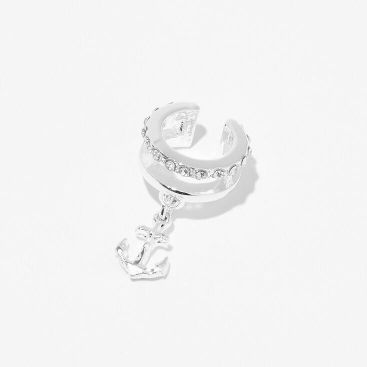Silver Crystal Anchor Charm Ear Cuff,