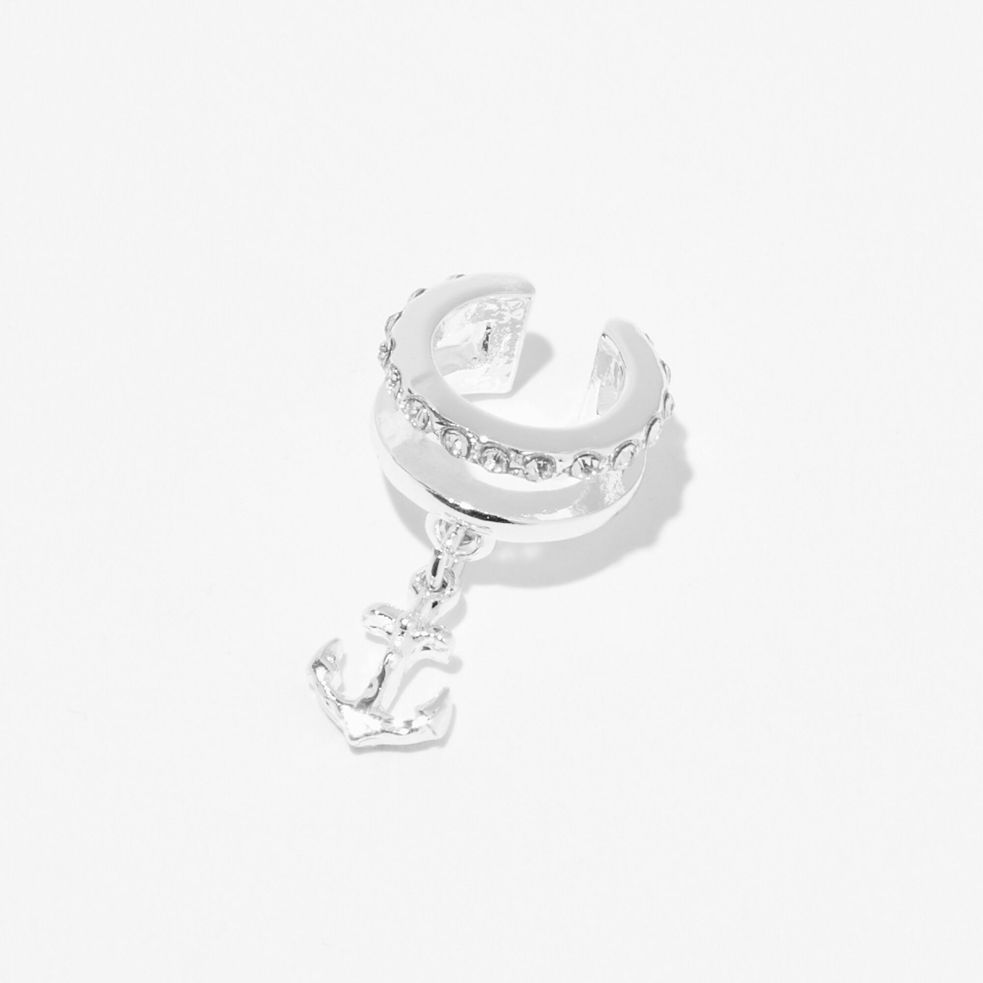 Claire's Manchette d'oreille à breloque ancre avec strass couleur argentée