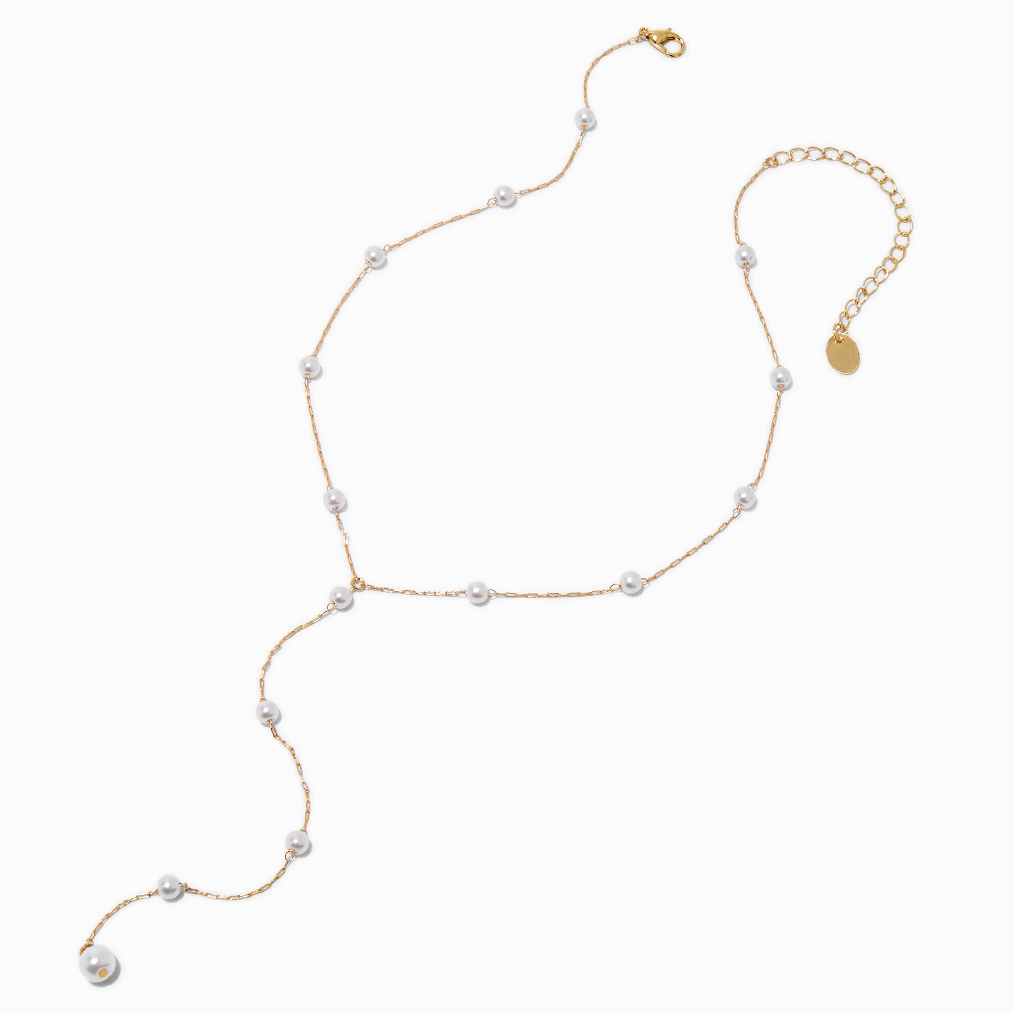 Gold-tone Pearl Confetti Y-Neck Chain Necklace,