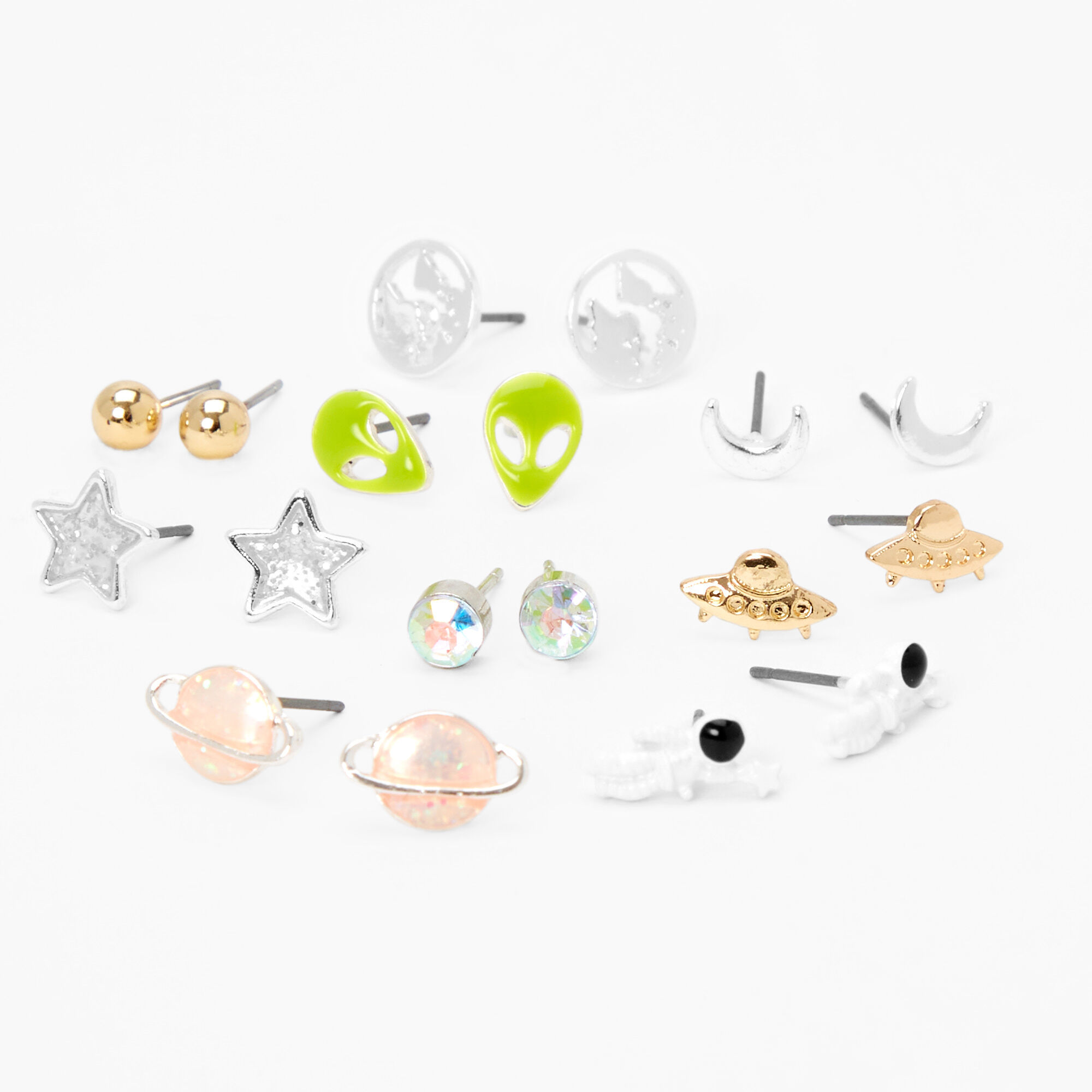 Outer Space Aliens Stud Earrings 9 Pack