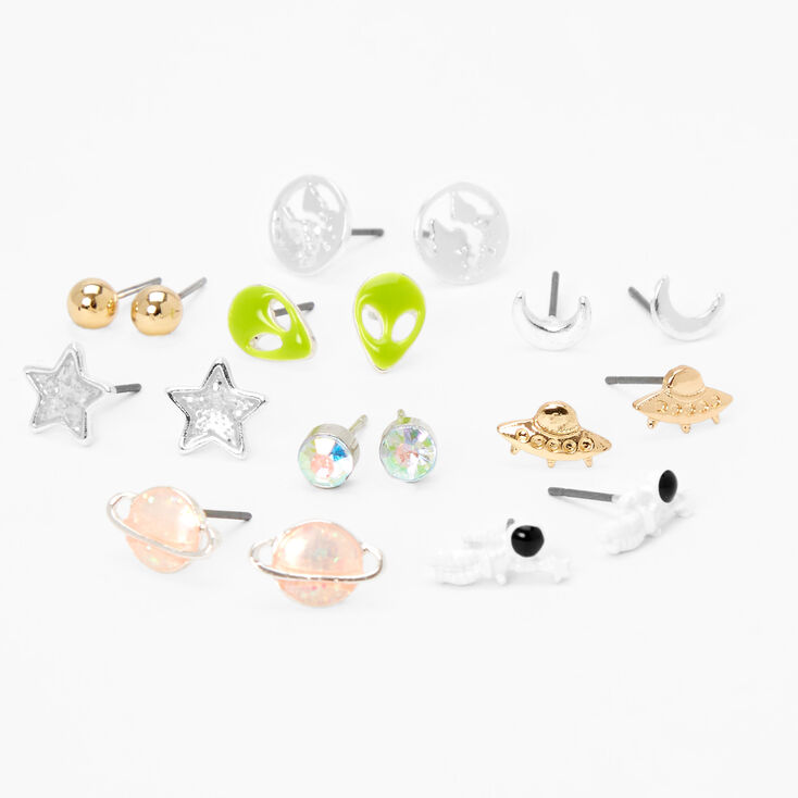Outer Space Aliens Stud Earrings - 9 Pack,