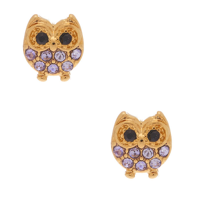18kt Gold Plated Owl Stud Earrings - Purple | Claire's US