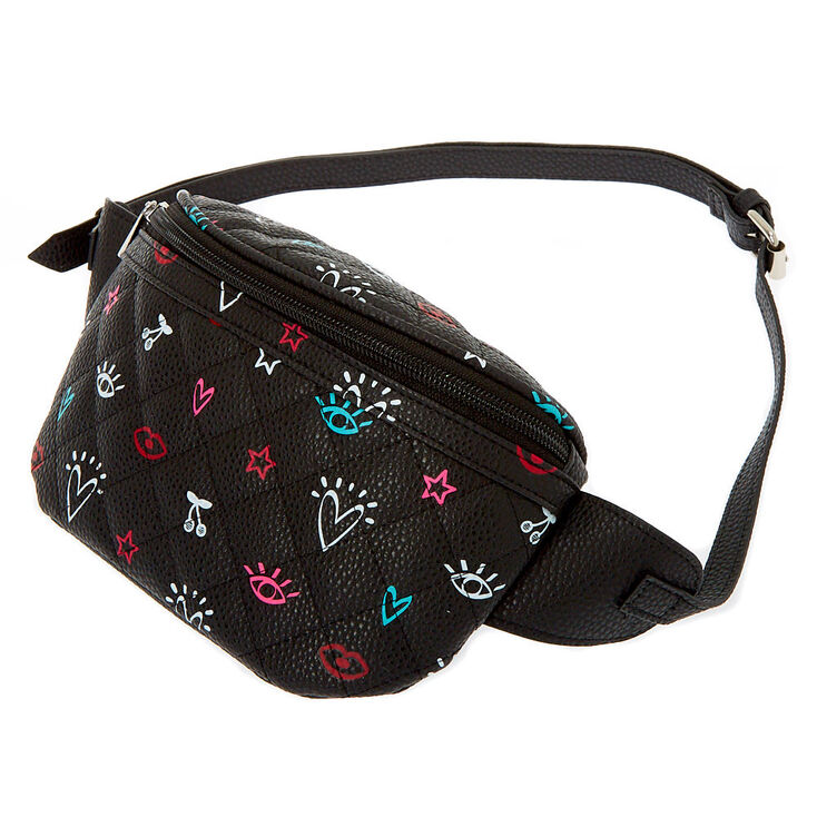 Claire's Sac banane à icônes - Noir