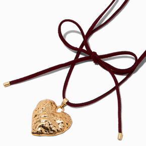 Gold-tone Heart Pendant Adjustable Cord Necklace,
