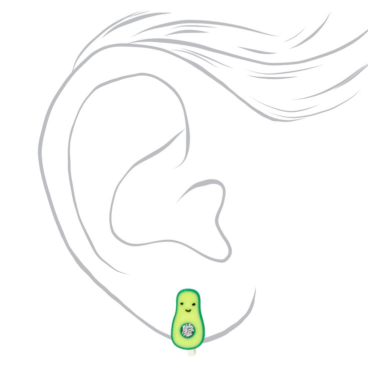 Silver Glitter Avocado Clip On Stud Earrings - Green,