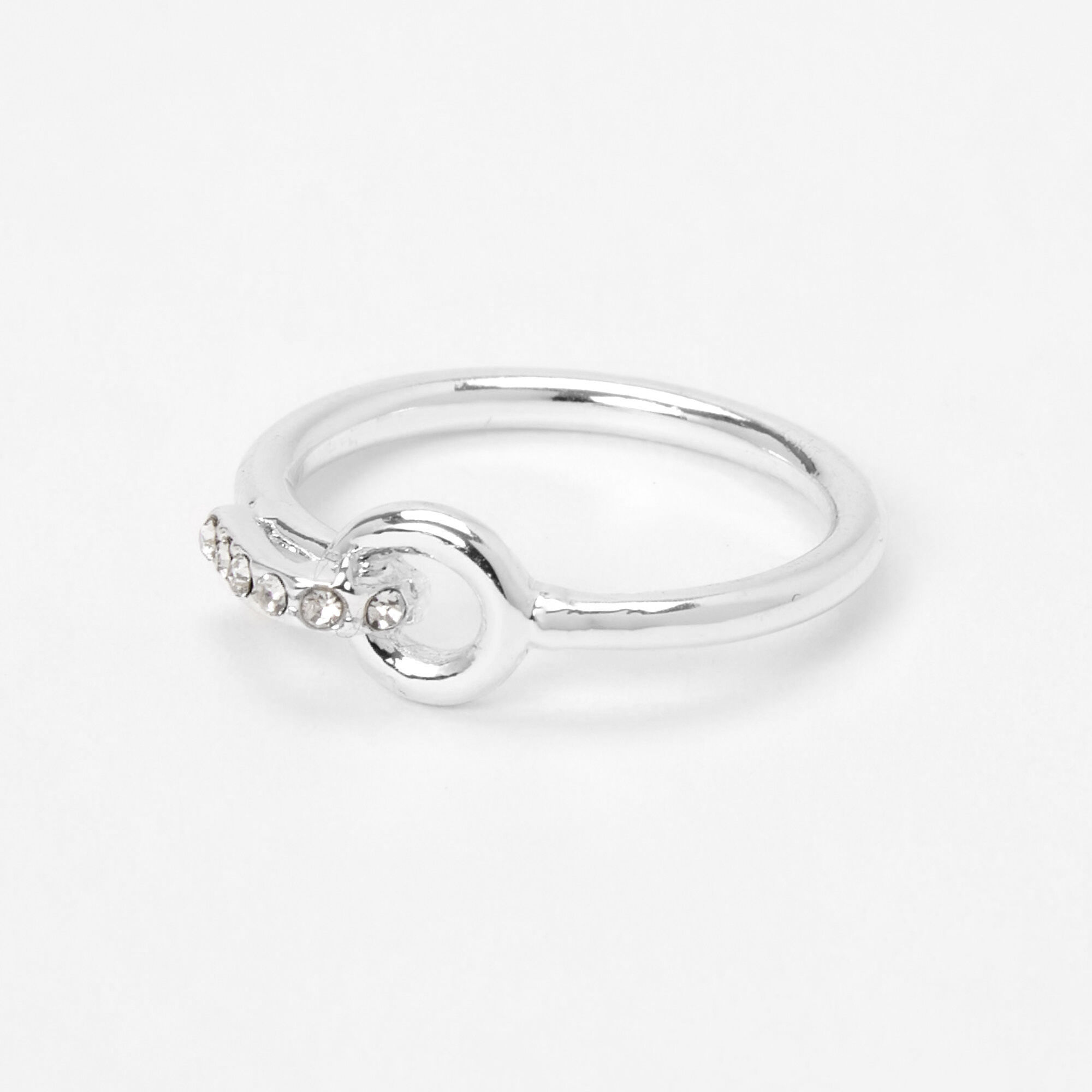 Silver Embellished Knotted Hook Ring,
