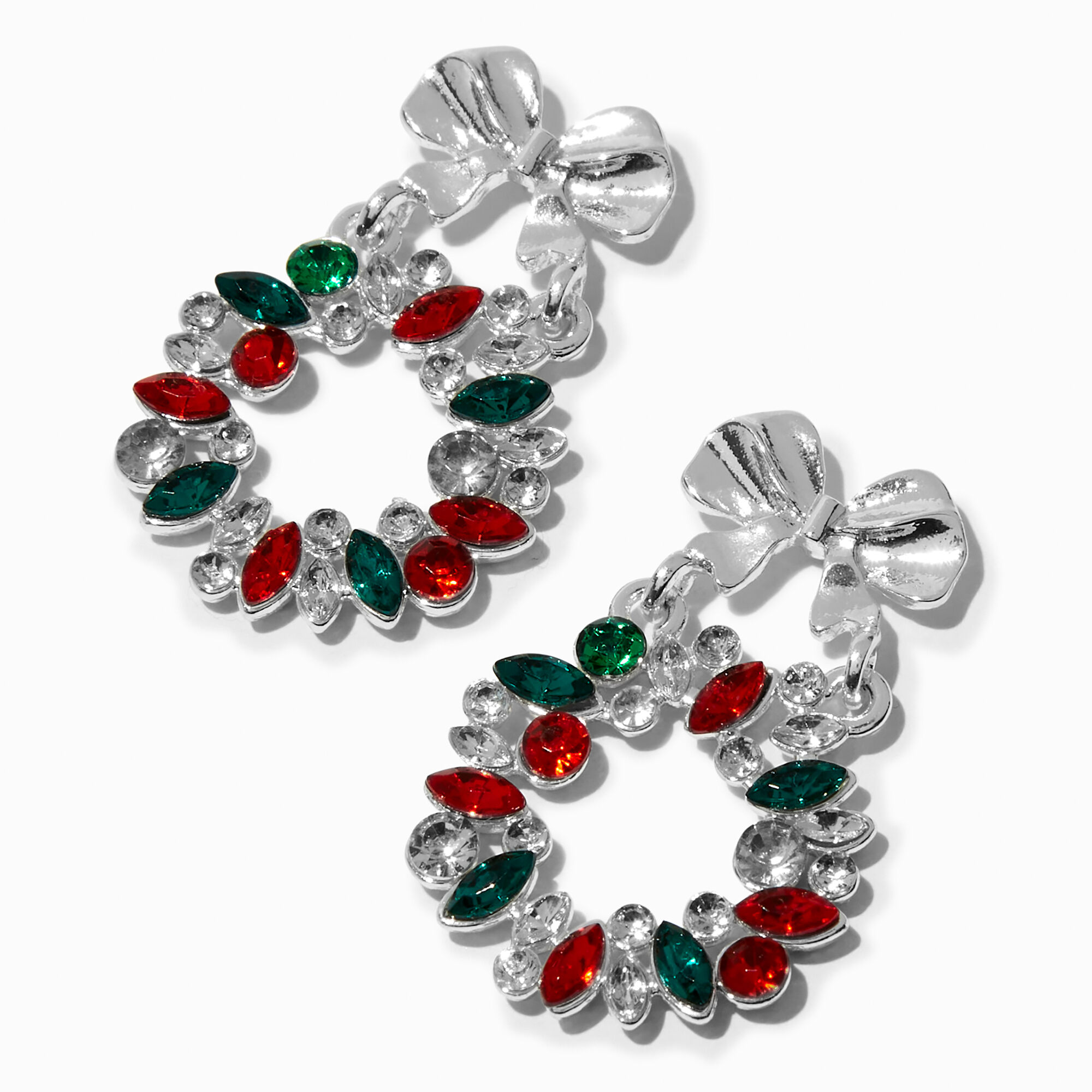 View Claires Holiday Wreath Gemstone Drop Earrings Red information