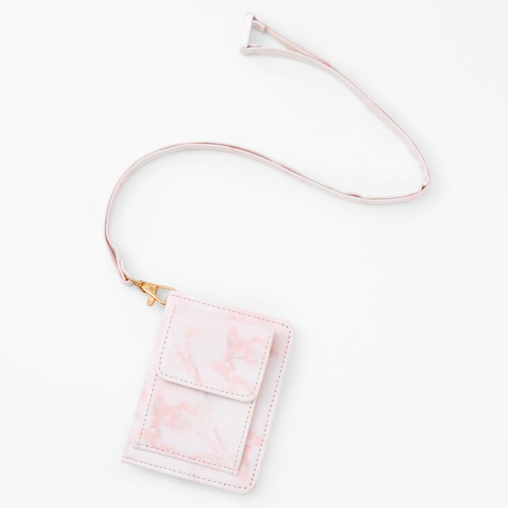 Pink Marble Wallet With Lanyard,