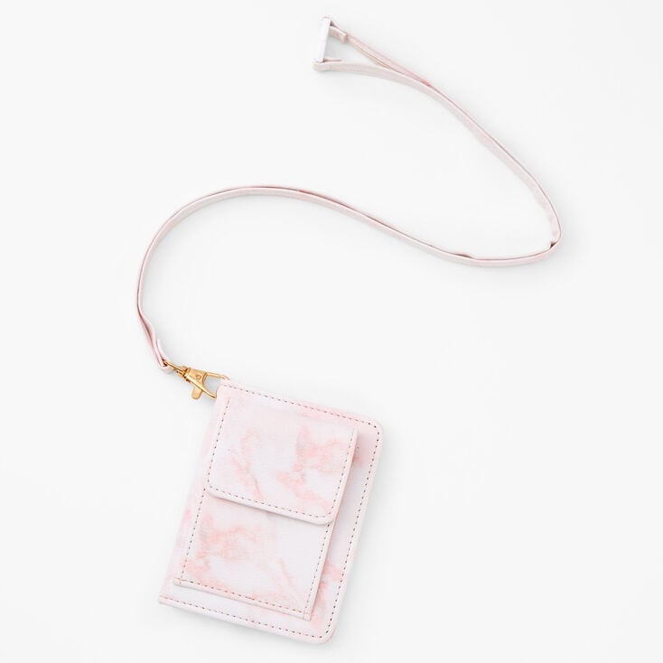Pink Marble Wallet With Lanyard,