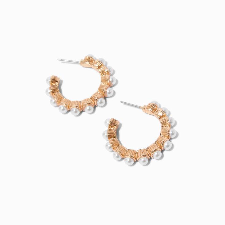 Gold-tone Pearl Trimmed Hoop Earrings,