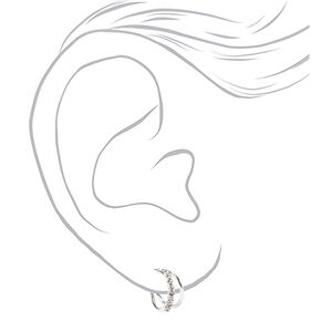 Silver-tone 10mm Double Crystal Hoop Earrings,